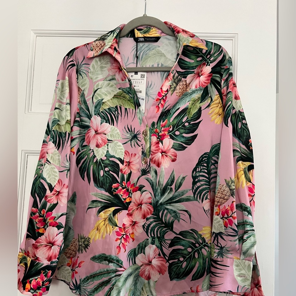 NWT Zara Floral Satin Shirt